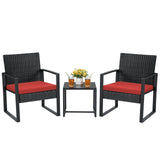 HOMALL 3 Pieces Patio Conversation Set PE Rattan Bistro Chairs Set of 2 with Coffee Table