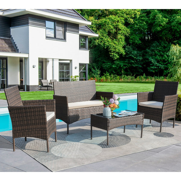 Homall 4 - Piece Outdoor Patio Conversation Furniture Sets with Cushioned Tempered Glass, Conversation Sets