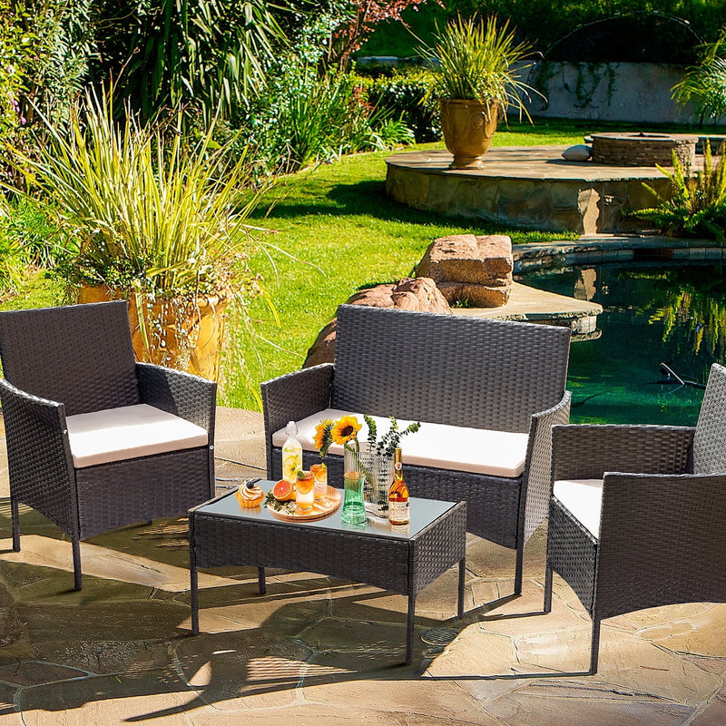 Homall 4 Piece Outdoor Conversation Set Brown PE Rattan Wicker Table and Chairs Set