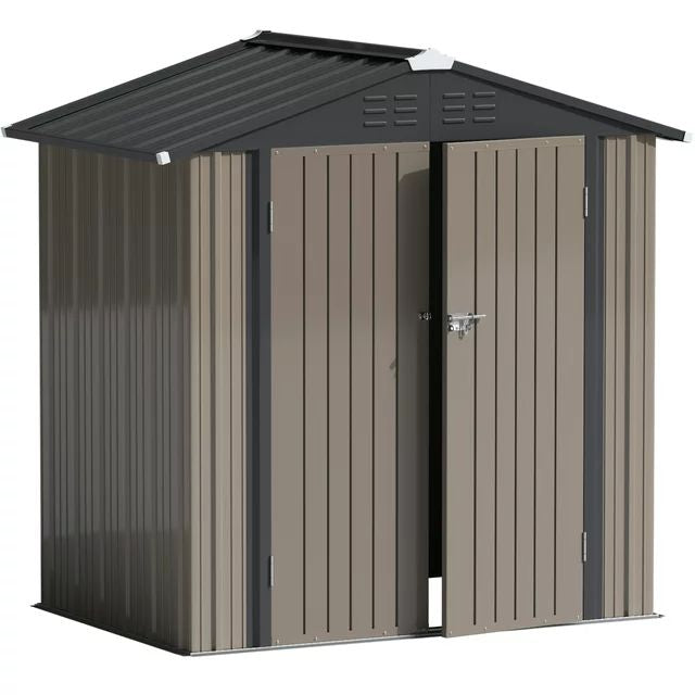 Homall 4' x 6' Outdoor Storage Metal Shed for Tool Storage, Outdoor House for Backyard & Garden,Brown