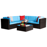 Homall 6 Pieces Patio Sectional Sofa All Weather PE Rattan Manual Wicker Conversation Sets with Washable Cushions and Glass Table