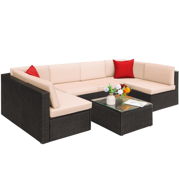 Homall 7 Pieces Outdoor Sectional Sofa Wicker Rattan Conversation Sets