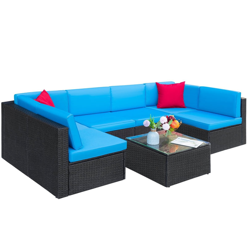 Homall 7 Pieces Outdoor Sectional Sofa Wicker Rattan Conversation Sets