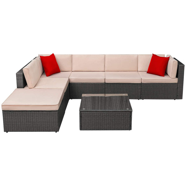 Homall 7 Pieces Patio Conversation Set Indoor Outdoor PE Rattan Wicker Furniture Sectional Sets with Cushions and Table, Beige