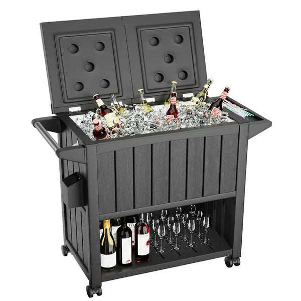 Homall 80 QT Resin Plastic Rolling Cooler Cart Ice Beer Drink Chest on Wheels with Shelf, Black, Outdoor