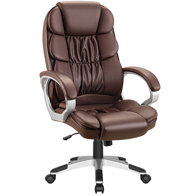 Leather High Back Office Chair Ergonomic Executive Office Chair Swivel Computer Desk Chair Lumbar Support Soft Cushioned Padded Arms