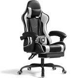 Lacoo PU Leather Gaming Chair Massage Ergonomic Gamer Chair Height Adjustable Computer Chair with Footrest & Lumbar Support,Blue