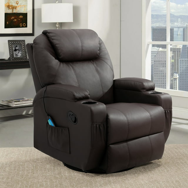 Homall Rotary Massage Heated Function Recliner, PU Leather Single Living Room Sofa Seat, Black, 31.75" L x 31" W x 90" H
