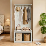 Homall Minimalist Entryway Hall Tree with Storage Bench, 2-Cube Shoe Organizer, White Accent Furniture for Entryway & Hallway