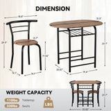 Homall 3 Piece Wood and Metal Dining set, Small dining table for 2 ,for Living Room, Dining Room, Kitchen