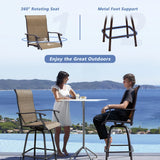 Homall 3-Piece Bar Height Patio Set, 2 Swivel Textilene Stools with Tempered Glass Table, Weather & UV Resistant Steel Frame, Outdoor Bar Furniture for Balcony, Garden, Poolside, Beige
