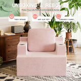Homall Adult Giant Bean Bag Chair Cloud Boneless Corduroy Couch Single-seater Pure Sponge Compression Sofa with Cup Holders for Living Room,Pink