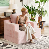 Homall Adult Giant Bean Bag Chair Cloud Boneless Corduroy Couch Single-seater Pure Sponge Compression Sofa with Cup Holders for Living Room,Pink