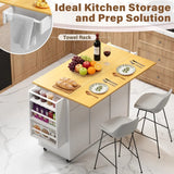 Homall Kitchen Island with Drop Leaf & Storage, Rolling Kitchen Cart with Drawers, Cabinets, Towel Rack and Lockable Wheels for Small Spaces