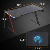 Homall Z-Shaped Gaming Desk with RGB Lights, Carbon Fiber Desk Office Desk with Large Mouse Pad, Cup-Holder & Headphone Hook, Black