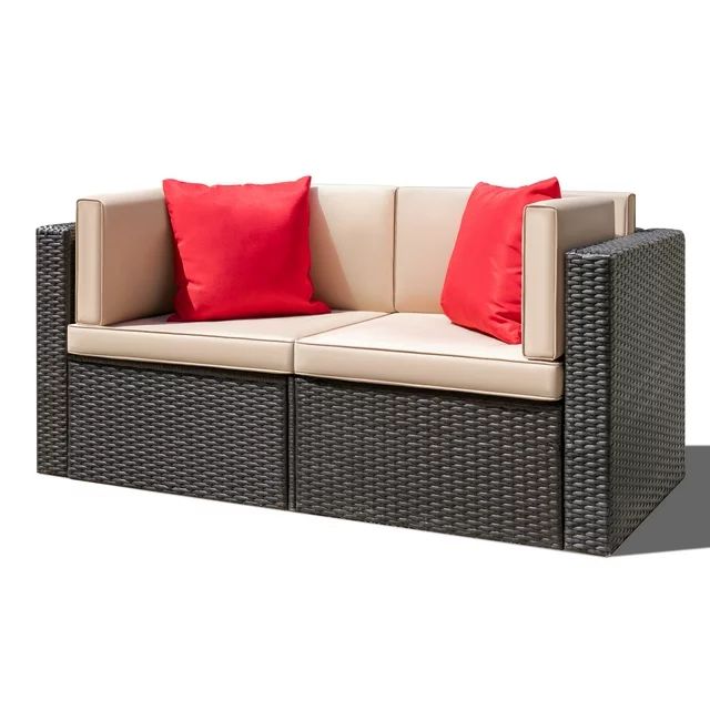 Homall 2 Pieces Patio Loveseat Outdoor Sectional Sofa Patio Conversation Set for Small Area, Beige