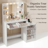 Homall Makeup Vanity Desk with LED Lights, Mirror & Power Outlet, Dressing Table with 4 Shelves and 5 Drawers, Vanity Set & Nightstand for Bedroom