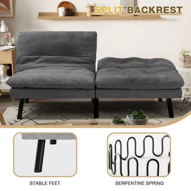 Homall Convertible Futon Sofa Bed Couch Upholstered Sleeper Sofa Angle Adjustable Lounge Sofa,Dark Gray