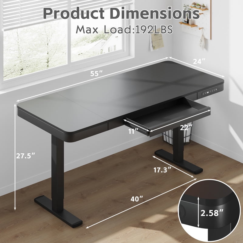 Homall 48x24"Electric Height Adjustable Standing Desk with Drawer and Charging Ports, Ergonomic Office&Home Computer Deskcc