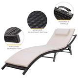Lacoo 3 Pieces Outdoor Chaise Lounge Chair Patio Furniture Adjustable Folding PE Rattan Lounge Chair