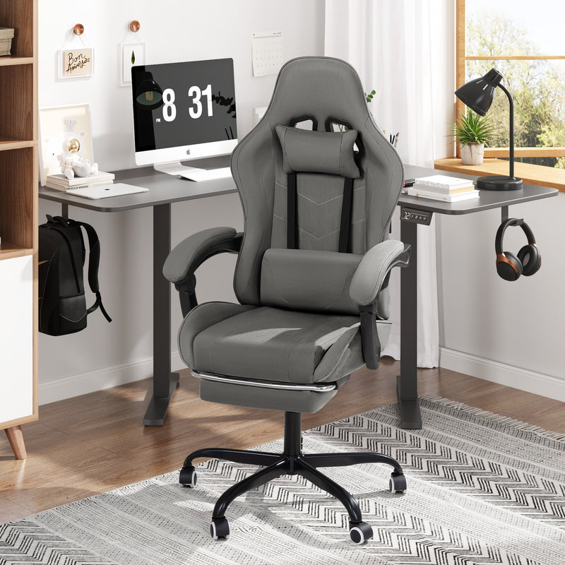 Homall Gaming Chair Breathable Fabric Game Chair Massage Computer Chair with Headrest Cloth Office Chair with Lumbar Support Ergonomic Video Gaming Chair with Footrest