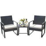 HOMALL 3 Pieces Patio Conversation Set PE Rattan Bistro Chairs Set of 2 with Coffee Table
