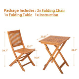 Homall 3 Piece Folding Patio Bistro Set, Indoor/Outdoor Foldbale Wood Table and 2 Chair Set with Slatted Design, Natural Finish, Wood Color