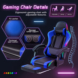 Homall RGB Gaming Desk and Chair Set, Carbon Fiber Desktop Z-Shape Table Massage Ergonomics Racing Chair E-Sports LED Lights Chair RGB Gaming Set