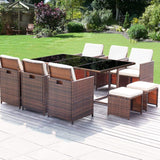Homall 11 Pieces Patio Indoor Furniture Dining Set Patio Wicker Rattan Chair Sets Outdoor Furniture Cushioned Tempered Glass W/Ottoman Brown