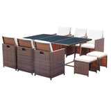 Homall 11 Pieces Patio Indoor Furniture Dining Set Patio Wicker Rattan Chair Sets Outdoor Furniture Cushioned Tempered Glass W/Ottoman Brown