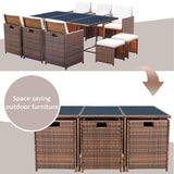 Homall 11 Pieces Patio Indoor Furniture Dining Set Patio Wicker Rattan Chair Sets Outdoor Furniture Cushioned Tempered Glass W/Ottoman Brown