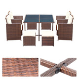 Homall 11 Pieces Patio Indoor Furniture Dining Set Patio Wicker Rattan Chair Sets Outdoor Furniture Cushioned Tempered Glass W/Ottoman Brown