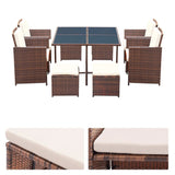 Homall 11 Pieces Patio Indoor Furniture Dining Set Patio Wicker Rattan Chair Sets Outdoor Furniture Cushioned Tempered Glass W/Ottoman Brown