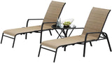 Lacoo Patio Lounge Chaise Chair Set of 3 Recline Adjustable Backrest Textlene Outdoor Furniture Bistro Set with Table