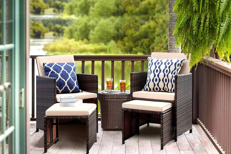 Homall 4 Pieces Patio Wicker Furniture Conversation Set with Two Ottomans Collapsible Balcony Porch Furniture