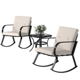 Homall 3 Pieces Patio Furniture Set Rocking Chairs Bistro Sets Outdoor Conversation Sets with Coffee Table