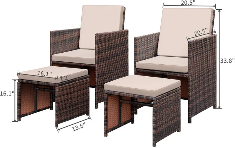 Homall 4 Pieces Patio Wicker Furniture Conversation Set with Two Ottomans Collapsible Balcony Porch Furniture