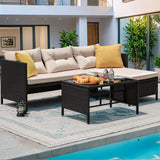 Homall Outdoor Rattan Sofa,L-Shaped Lounge Chair with Table,Black Rattan and Beige Cushion