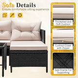 Homall Outdoor Rattan Sofa,L-Shaped Lounge Chair with Table,Black Rattan and Beige Cushion