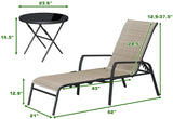 Lacoo Patio Lounge Chaise Chair Set of 3 Recline Adjustable Backrest Textlene Outdoor Furniture Bistro Set with Table