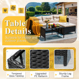 Homall Outdoor Rattan Sofa,L-Shaped Lounge Chair with Table,Black Rattan and Beige Cushion