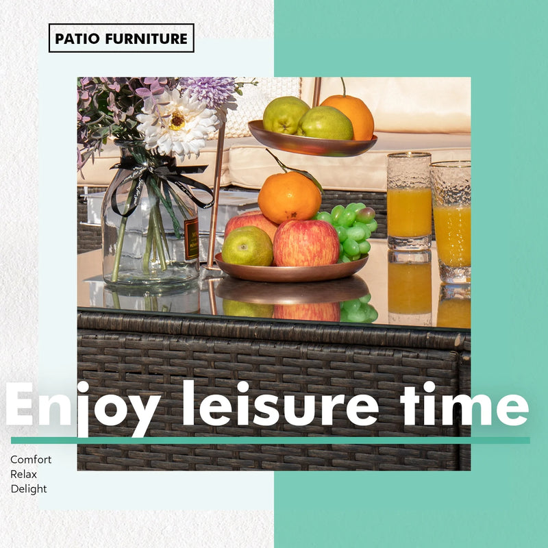 Homall 6 Pieces Outdoor Indoor Furniture Patio Sectional Sofa Sets All Weather PE Rattan Manual Wicker Conversation Set with Washable Cushions and Glass Table