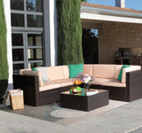 Homall 6 Pieces Outdoor Furniture Patio Sectional Sofa Sets All Weather PE Rattan Manual Wicker Conversation Set with Washable Cushions and Glass Table Blue