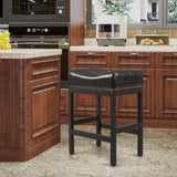 Homall 26.5" Backless Saddle Bar Stool, Black Metal Stracture with Black Faux Leather