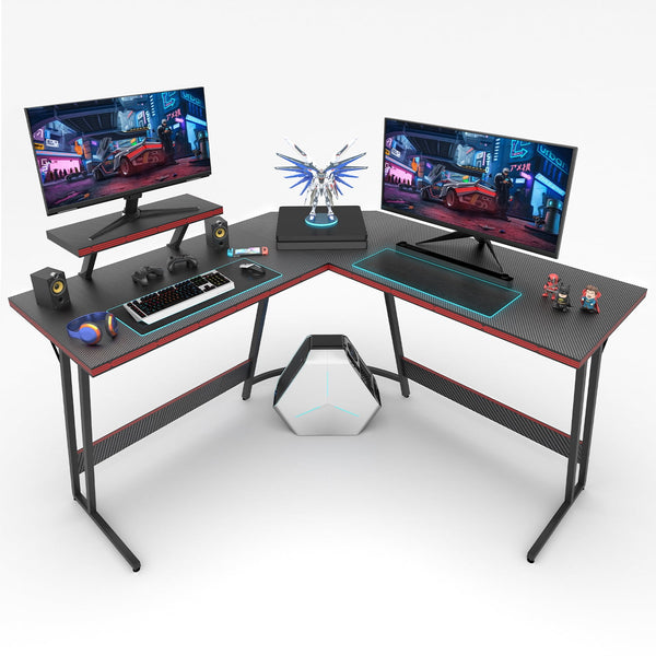 Gaming Desk L-Shaped Carbon Fiber Surface Gaming Corner Desk Table