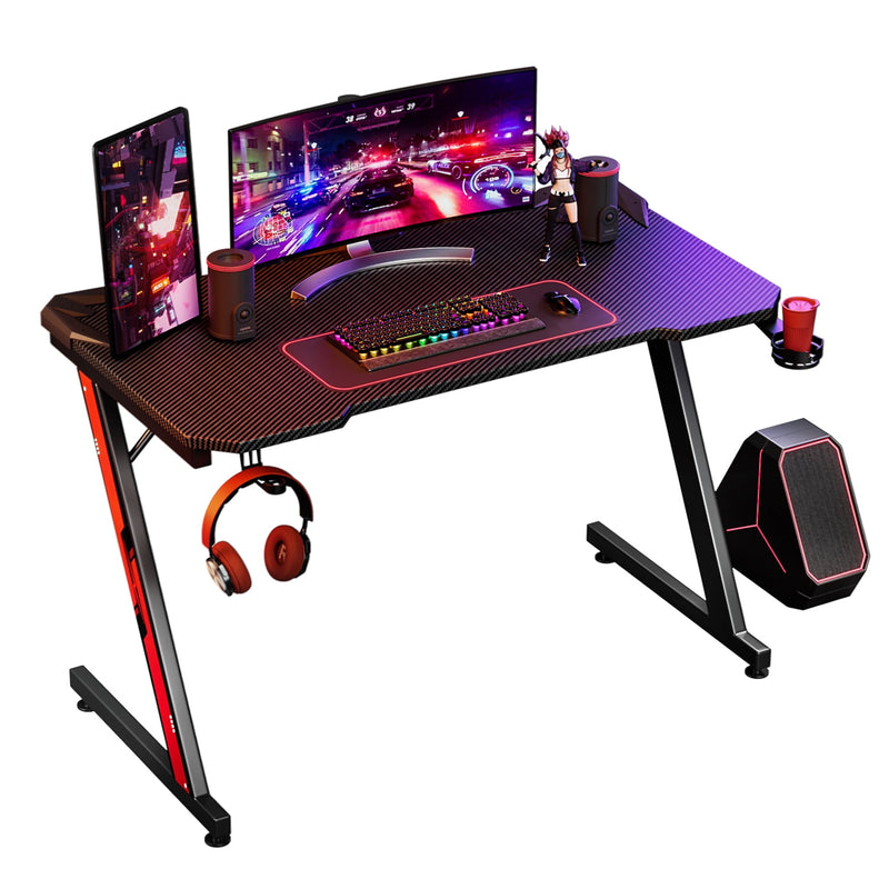 Homall 44" X 23.6" Gaming Desk Z Shape Office Computer Desk Carbon Fiber Desktop with Headphone Hook