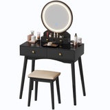 Homall Vanity Desk Makeup Set with LED Lighted Mirror, Modern Dressing Table with Soft Padded Stool & 4 Storage Drawers