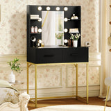 Homall Vanity Desk with Mirror, Power Outlet & LED Lights, Makeup Vanity Table with 2 Drawers & 4 Shelves, Dressing Table for Bedroom Dressing Room