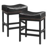 Homall 26.5" Backless Saddle Bar Stool, Black Metal Stracture with Black Faux Leather
