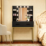 Homall Vanity Desk with Mirror, Power Outlet & LED Lights, Makeup Vanity Table with 2 Drawers & 4 Shelves, Dressing Table for Bedroom Dressing Room